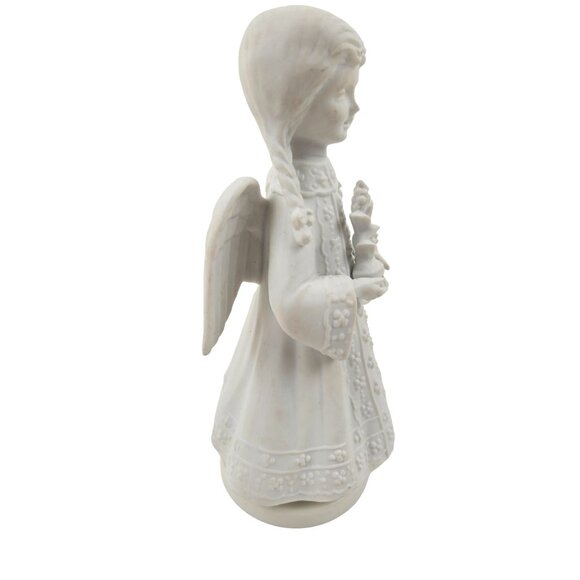 Vintage Avon White Bisque Porcelain Angel Figurine Holding Flower Vase Music Box - Picture 5 of 9